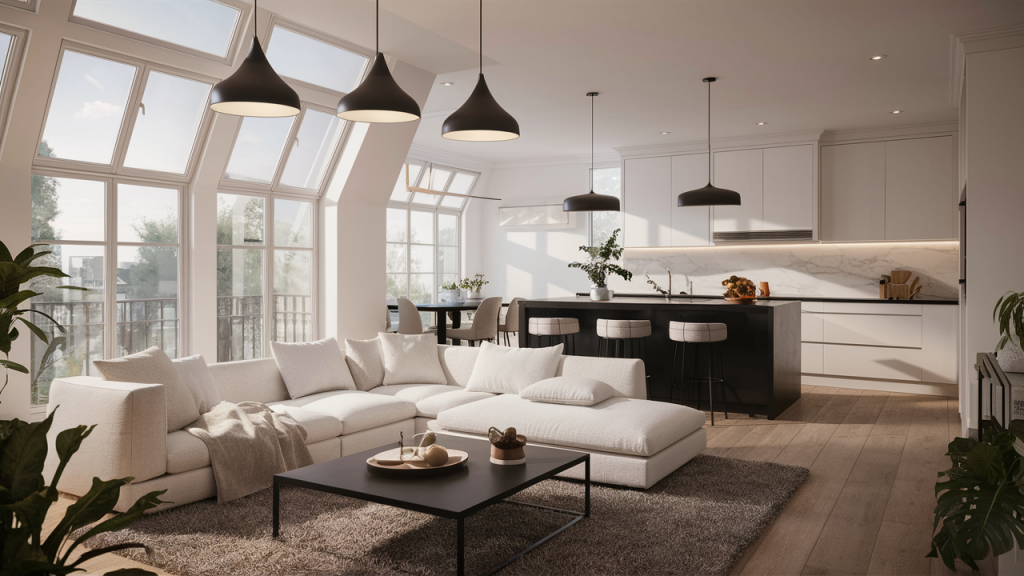 Дизайн open concept kitchen living room для компактних приміщень